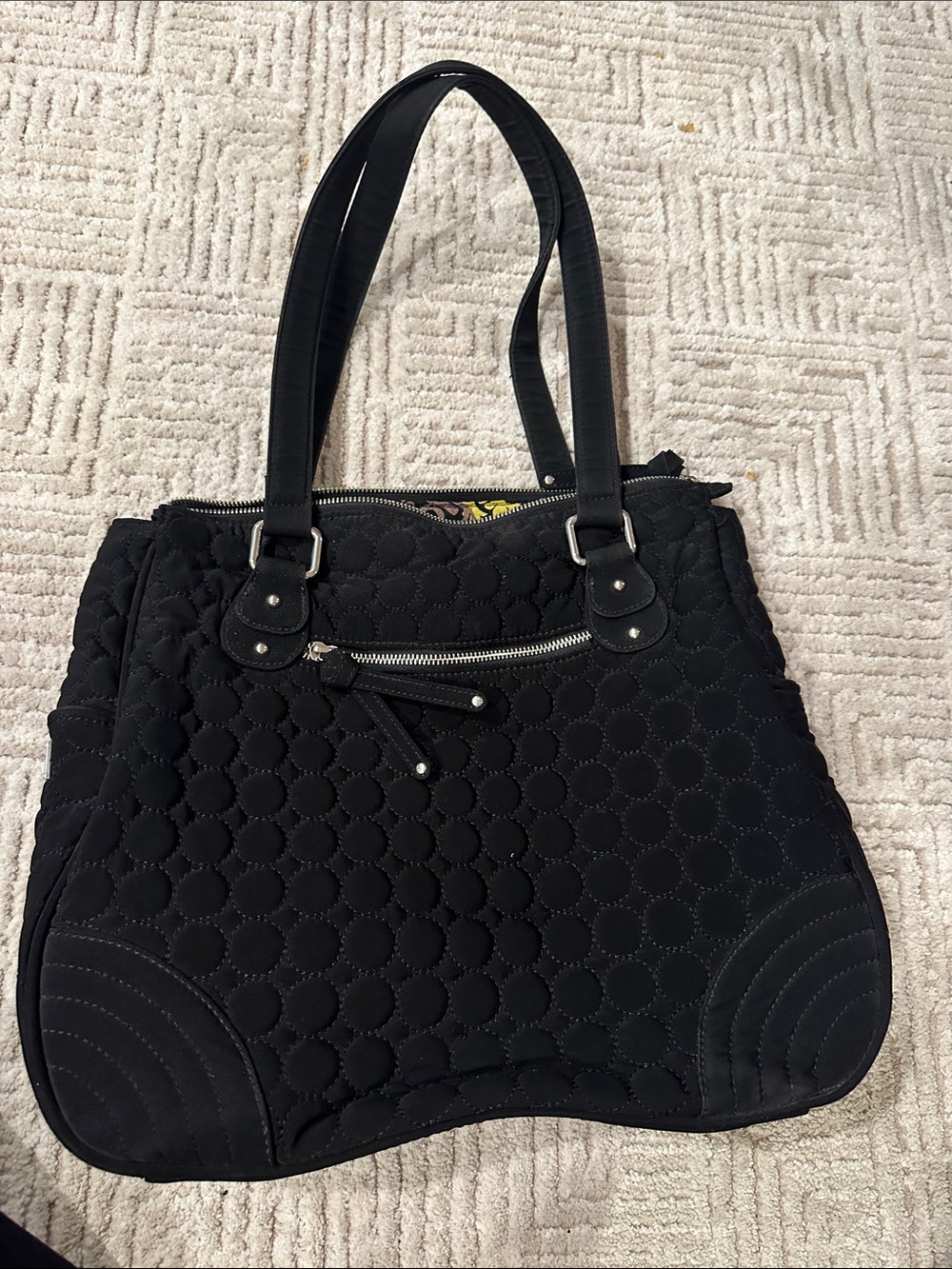 Vera Bradley Black Quilted Circle-Stitch Tote